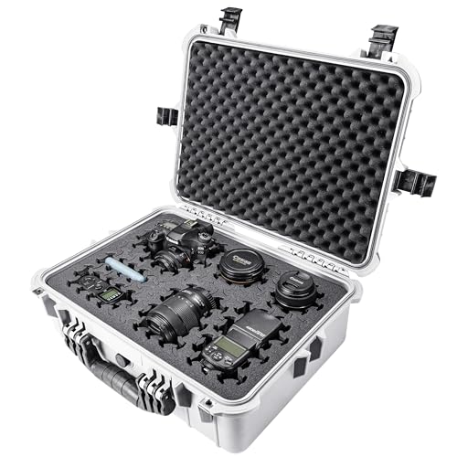 Eylar 20" Large Hard Case Equipped With Ragar Reconfigurable & Reusable XP Crosslinked Foam Insert, Waterproof, Shockproof For Equipment, Drones And Cameras (2 Ragar Layers) (Polar White)