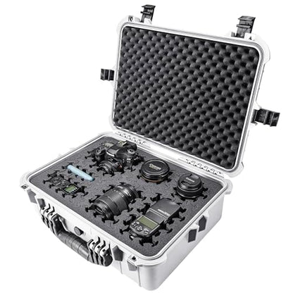 Eylar 20" Large Hard Case Equipped With Ragar Reconfigurable & Reusable XP Crosslinked Foam Insert, Waterproof, Shockproof For Equipment, Drones And Cameras (2 Ragar Layers) (Polar White)