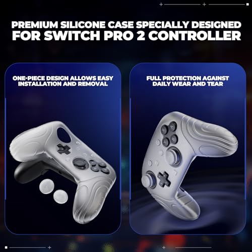 PlayVital for Nintendo Switch 2 Pro Controller Silicone Cover – Samurai Edition Protective Skin Case for Switch 2 Pro Controller with Back Button Caps & Thumb Grips, Shockproof - Clear White - color: Clear White