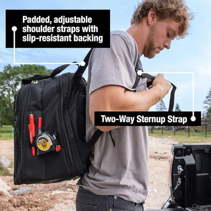 CLC Work Gear 55532 36-Pocket Tool Backpack – Heavy-Duty Ballistic Polyester Contractor Backpack with Laptop Compartment, Reinforced Glasses Case & Padded Straps - style: 36 Pocket Tool Backpack