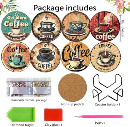 8 Pack Diamond Art Coasters,Coffee Retro Diamond Painting Coasters Kits - color: Coffee Coasters