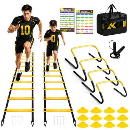 BORNEW 2 Pack Agility Ladder, Soccer Speed Training Equipment Set - color: 1.Yellow