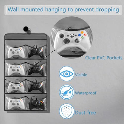 Hanging Controller Holder Classroom Headset Headphone Storage Bag Switch Game Organizer for Gaming Accessories Electronic Supplies X-box PS5 PS4 (8 Pockets)