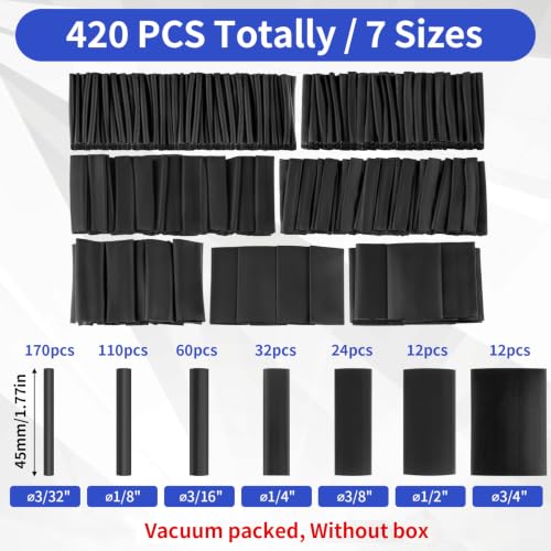420 pcs Heat Shrink Tubing Kit, 3:1 Ratio Adhesive Lined, 7 Sizes
