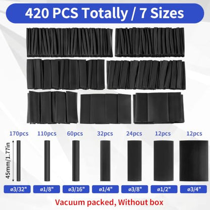 420 pcs Heat Shrink Tubing Kit, 3:1 Ratio Adhesive Lined, 7 Sizes