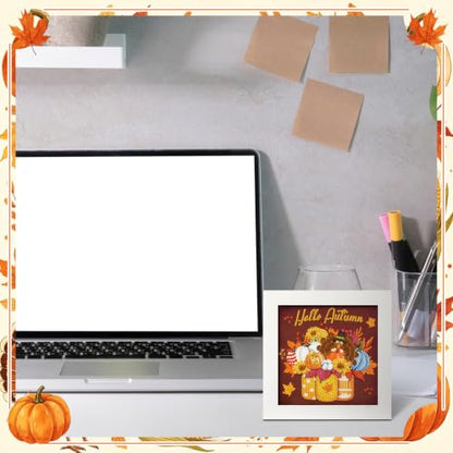 Geyoga 4 Pcs Fall Diamond Painting Kits with Frame 7 x 7 Inch - style: Thanksgiving