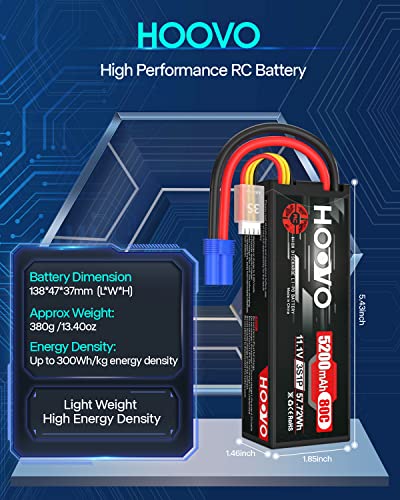 HOOVO 3S 11.1V Lipo Battery 5200mAh 80C HardCase Battery with EC5 Connector
