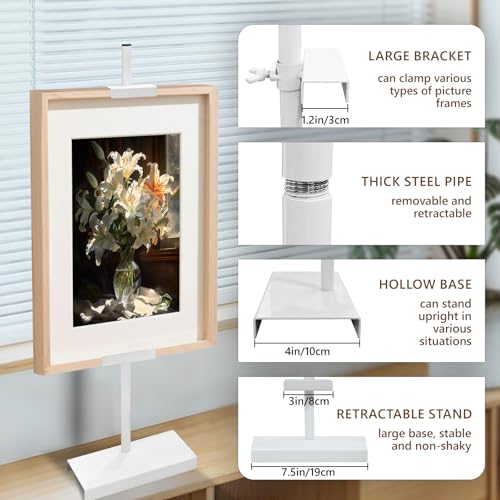 Tabletop Picture Frame Stand, Adjustable Table Easel Stand Up to 25.6", Metal Table Top Easel & Picture Stands for Display, Photo Frames, Artwork, Canvas & Certificates - Black Frame Holder Stand for Tabletop Display (White)