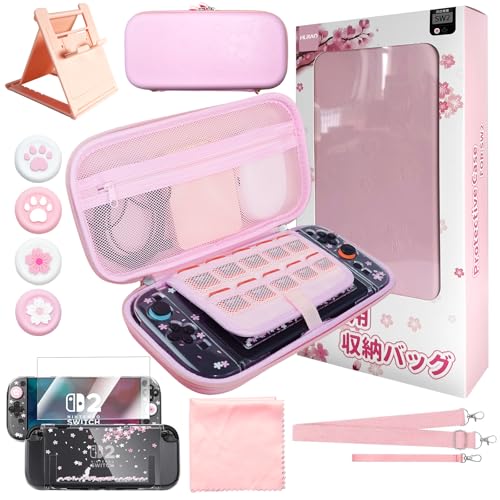 Pink Travel Carrying Case Accessories Kit Compatible with Nintendo Switch 2 (2025).Pink Switch 2 Hard Protective Cover,Adjustable Stand,Screen Protector & Cute Thumb Grips 10 in 1 Gift. - color: Switch 2 (2025) Model