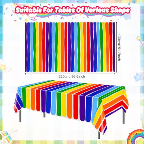 PHOGARY 3 Pack Rainbow Theme Tablecovers for Party Decoration, Disposable Plastic Rectangular Table Covers, Rainbow Parties Tablecloth Summer Beach Kids Birthday Cocktail Party Supplies