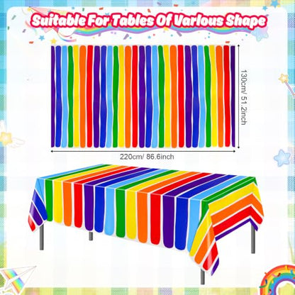 PHOGARY 3 Pack Rainbow Theme Tablecovers for Party Decoration, Disposable Plastic Rectangular Table Covers, Rainbow Parties Tablecloth Summer Beach Kids Birthday Cocktail Party Supplies