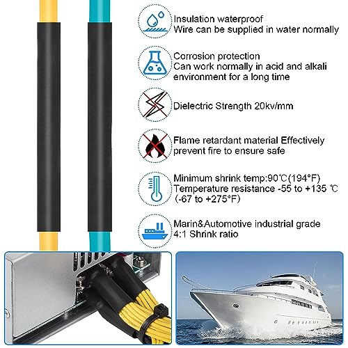4:1 Dual Wall Adhesive Lined Heat Shrink Tube,Marine Grade Waterproof Shrink Wrap Tubing, Electrical Industrial Automotive Sealing Shrink Tube for Wire Insulation(16mm/10Feet, Black) - color: Black, size: 16mm/10Feet
