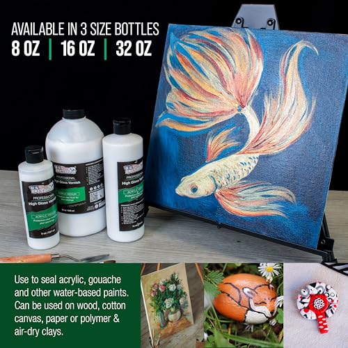 U.S. Art Supply 32 oz High Gloss Varnish for Acrylic Paintings - size: 32-ounces