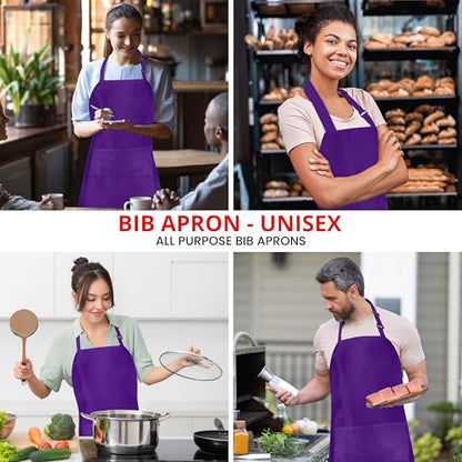 Utopia Kitchen Bib Aprons 10 Pack Adjustable With 2 Pockets - color: Purple