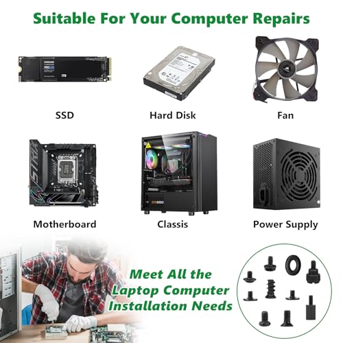 520 Pcs Black Computer Screws Kit PC Motherboard Standoffs SSD Set - color: 520 Pcs Black PC Screw