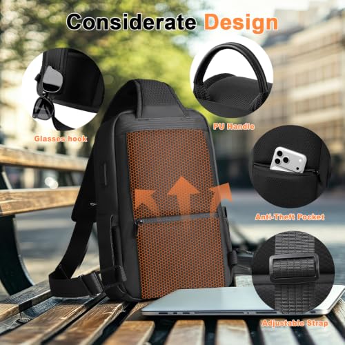 Crossbody Sling Chest Shoulder Bag for Men Women with USB Charging Port
