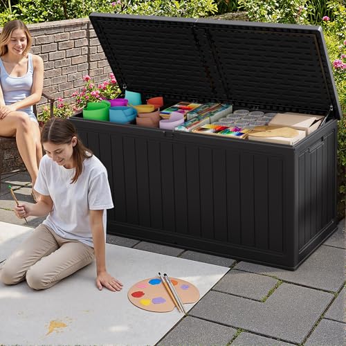 JUMMICO HDPE 270 Gallon Deck Box Double-Wall with Divider - color: Black, size: 270 gallon