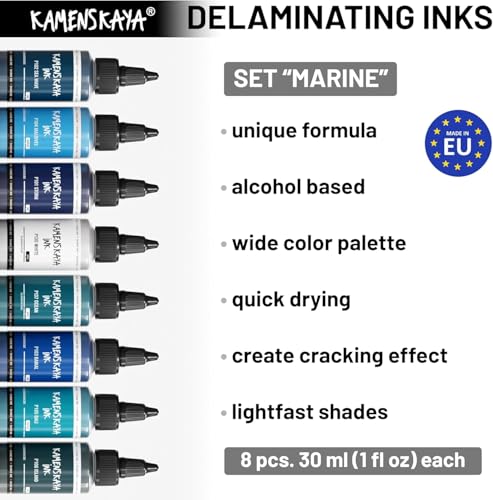 KAMENSKAYA Delaminating Alcohol Ink Set 'Marine', 8 x 1 fl oz - color: Marine