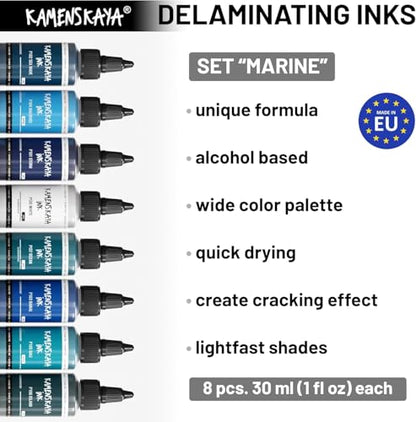 KAMENSKAYA Delaminating Alcohol Ink Set 'Marine', 8 x 1 fl oz - color: Marine