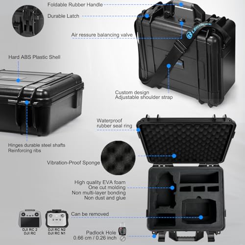 Lekufee Waterproof Hard Carrying Case for DJI Mini 4 Pro/4/3 Pro/Mini 3,Fly More Combo,DJI RC 2/RC,RC N3/2/1 Remote Controller and Accessories(Case Only)
