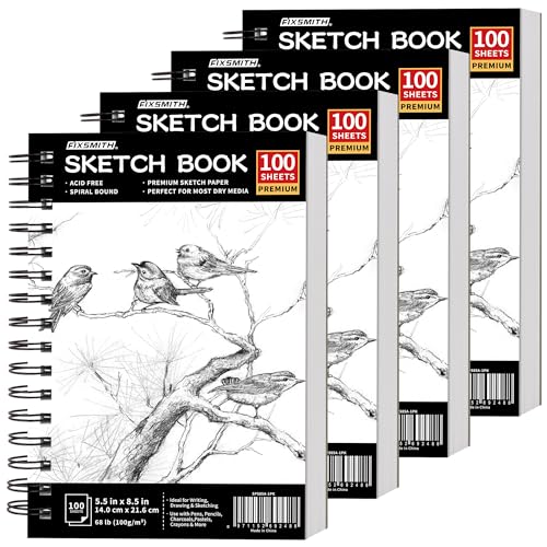 FIXSMITH 5.5"X8.5" Sketch Book, 400 Sheets (68 lb/100gsm) Sketchbook - color: Black, size: 5.5"x8.5"-4 Pack