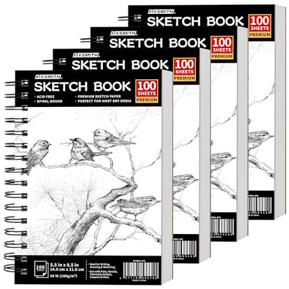 FIXSMITH 5.5"X8.5" Sketch Book, 400 Sheets (68 lb/100gsm) Sketchbook - color: Black, size: 5.5"x8.5"-4 Pack
