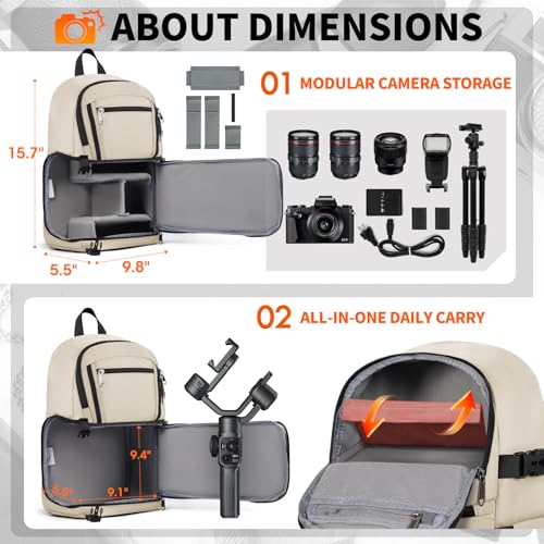 RAINSMORE Camera Sling Bag, Small Dslr/Mirrorless Camera Bag & Case - color: Beige