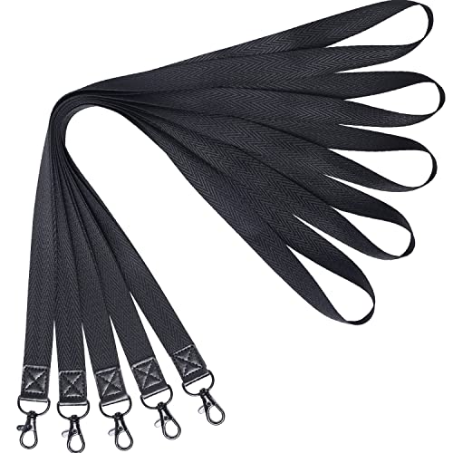 YOUOWO 5Pcs Black Neck Lanyards with Metal Hook,For ID Badge Holder - color: 5 Pack Black Lanyard