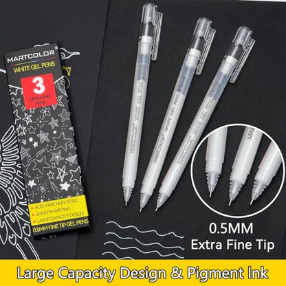 MARTCOLOR White Gel Pens, 3 Pack 0.5mm Extra Fine Point White Gel ink Pens - style: White - 0.5mm