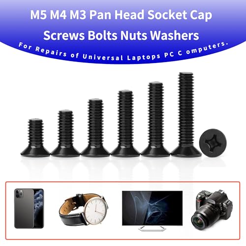 400Pcs Countersunk Flat Head Phillips Machine Screws Kit, M1.7, M2, M2.5, M3 Full Thread Black Zinc Plated Carbon Steel, Hardware Fasteners for Laptop Notebook & Electronics Repair