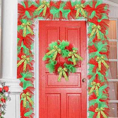 Unittype 5 Rolls Christmas Mesh Ribbon for Wreaths,Red, Green,Polka Dot