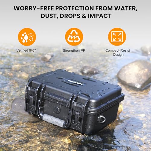 IP67 Waterproof Hard Case 11 Inch with Padded Dividers or Pick and Pluck Foam Interior, Protective Carrying Case for Smaller Mirrorless Cameras, Drones and Electronics