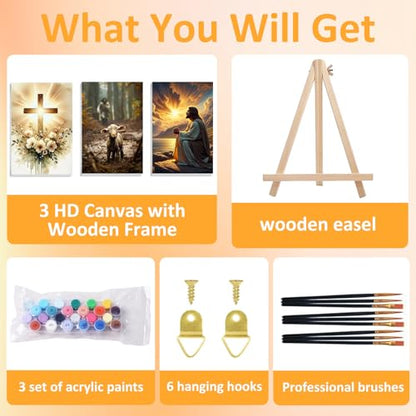 Mandun Religious Paint by Numbers Kit for Adults, 3 Pack, 7.8x11.8 inch - color: 3 Pack Religion