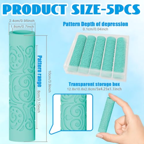 beinkmake 5 Pcs Flower Polymer Clay Texture Roller Floral Pattern Clay Roller for Jewelry Making DIY Clay Texture Tool for Earring - color: Mixed Patterns