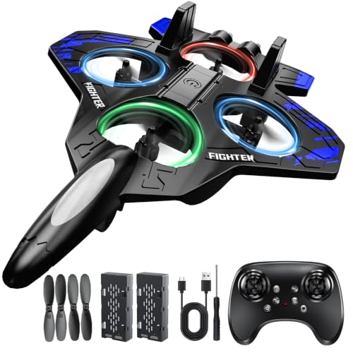 Foam Remote Control Airplanes, RC Planes with Light, RC Airplane Fighter Jet for Kids Adults 8-16, 360° Flip, Stunt Roll, Drones for Kids 8-12, Airplane Toy Gifts for Kids Boys(Dark Blue) - color: Dark Blue