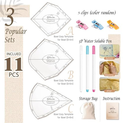 3Pcs 8/10/12”Acrylic Bowl Cozy Pattern Templates for Sewing