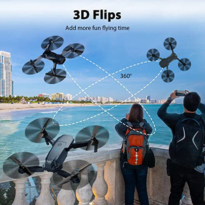 MOCVOO Drones with Camera for Adults Kids, Foldable RC Quadcopter, Helicopter Toys, 1080P FPV Video Drone for Beginners, 2 Batteries, Carrying Case, One Key Start, Altitude Hold,Headless Mode,3D Flips - color: A-Blue