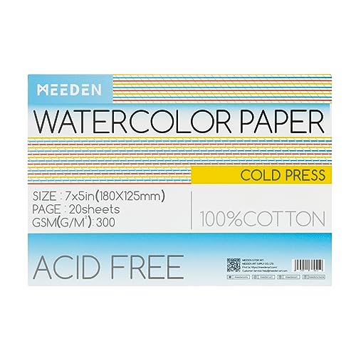 MEEDEN Cotton Watercolor Paper Block: 5" x 7" Cold Pressed of 20 Sheets - color: Cold Press, size: 5×7"