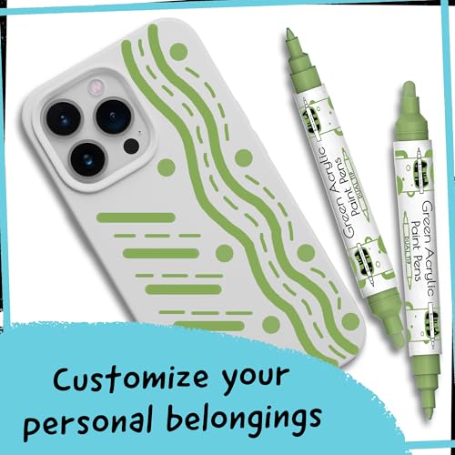 4 Acrylic Dual Tip Green Paint Pen Metallic for Wood, Metal - color: Green