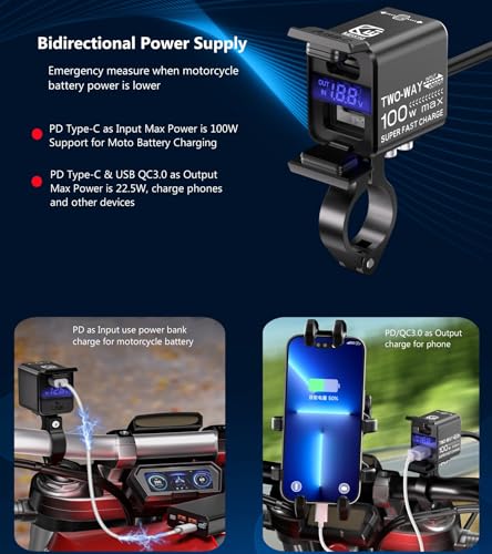Kewig Motorcycle Battery Charger, USB Charger 100W Fast Two-Way Charging