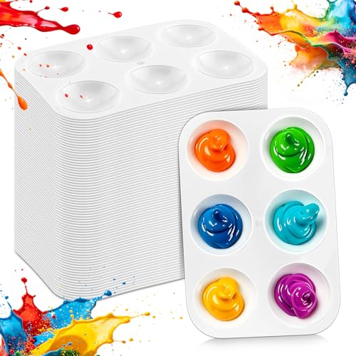 100 PCS White Plastic Watercolor Palette, 6 Well Rectangular Paint Palettes, Paint Tray Palettes, Paint Trays for Kids, for Painting, DIY Craft, Art Painting Class - style: rectangle100