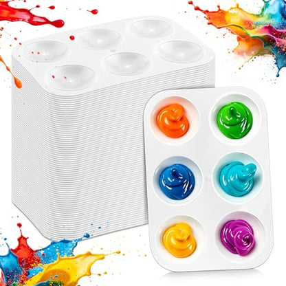 100 PCS White Plastic Watercolor Palette, 6 Well Rectangular Paint Palettes, Paint Tray Palettes, Paint Trays for Kids, for Painting, DIY Craft, Art Painting Class - style: rectangle100