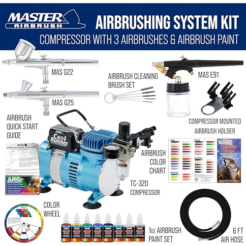 Master Airbrush Cool Runner II Air Brush Kit with Air Compressor Dual Fan - color: Cool Blue