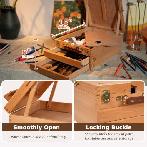DJAR Adjustable Tabletop Sketchbox Easel for Painting, 3 Drawers Storage - style: Tabletop Easel