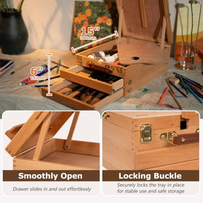 DJAR Adjustable Tabletop Sketchbox Easel for Painting, 3 Drawers Storage - style: Tabletop Easel