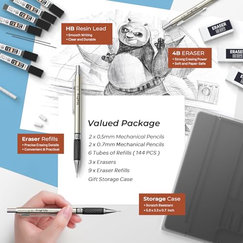Nicpro Art Mechanical Pencil Set in Case, 4 PCS Metal Drafting Pencil - style: 4 Pack (0.5mm+0.7mm)