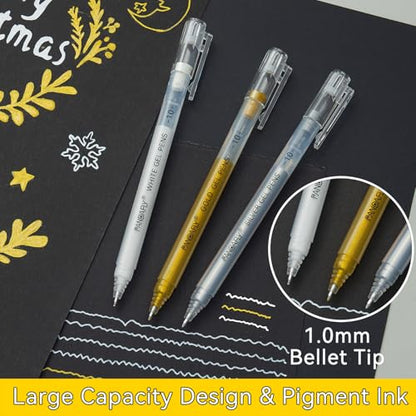 PANDAFLY Gold Silver White Gel Pens, 5-Pack, 1.0mm Fine Point - color: Multicolor