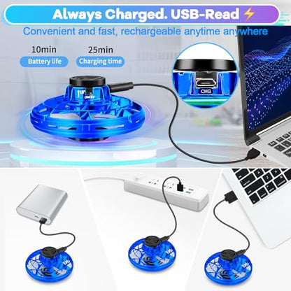 Drone for Kids Flying Toys, 2026 Upgrade LED Fidget Spinner (Navy, Plastic)