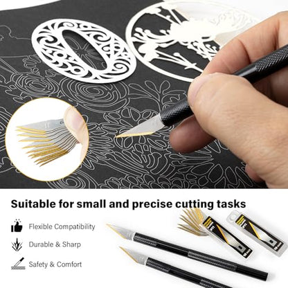 Gomake Exacto Knife Set 2PCS Precision Hobby Knife With 20 Packs #11 Titanium Coated Replacement Blades,Utility Cutting Tool for Crafting Scrapbooking Rubber Stamps Handmade Work