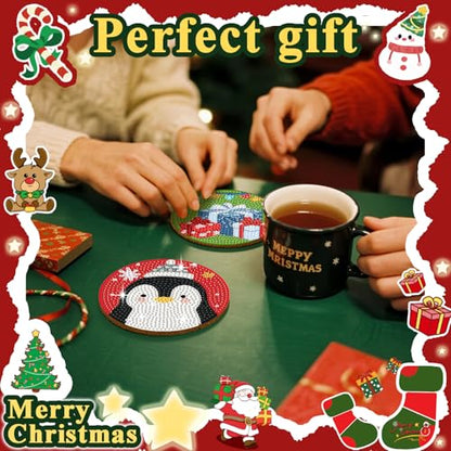 Leatrice 8 PCS Christmas Diamond Art Coasters Kits with Holder 4 in - color: AA Chrismaths b